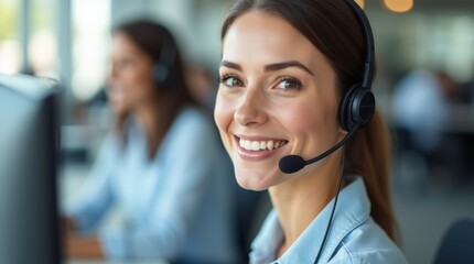 Face, smile and woman with headset at call centre for assistance, customer service and contact us. Portrait, female agent and happy for telecom, consultation services and compliance with crm support