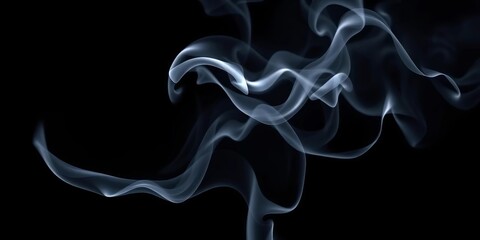 Fototapeta premium Wispy white smoke threads rising against a dark background, texture, mystery