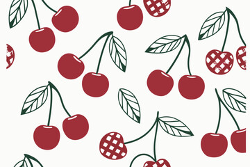 Cherries and gingham pattern leaves green
