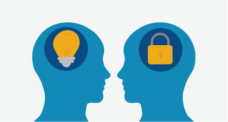 Head of two person with growth mindset and fixed mindset concept.