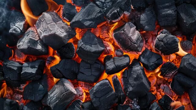 A close-up view of charcoal on a grill, perfect for outdoor cooking and grilling