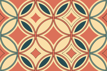 Fototapeta premium Retro geometric pattern with circles and diamonds seamless