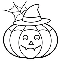 Detailed line art illustration of a stylized pumpkin adorned with intricate cobweb patterns perfect for halloween themes