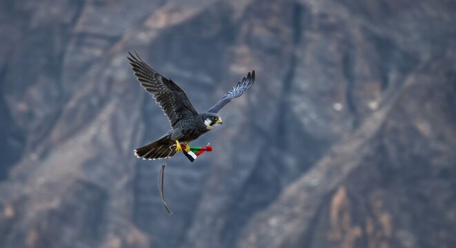 Majestic falcon soars across the sky, symbol of national pride and heritage displayed in flight