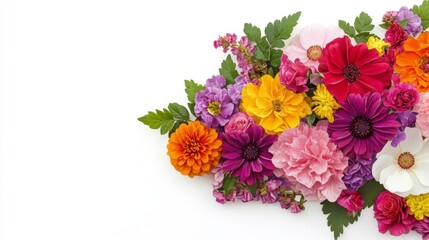 Obraz premium Vibrant colorful flower arrangement on white background.