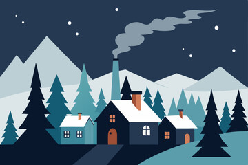 snow dusted village nestled in a pine forest 