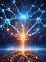 Digital neural network with glowing nodes and surreal web design
Futuristic brain-inspired web with radiant light and glowing lines