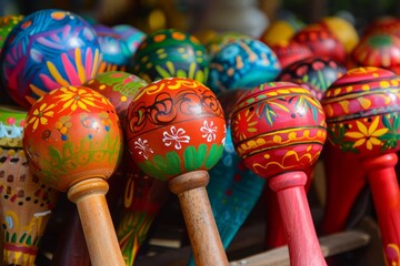 Vibrant, hand painted maracas showcase mexican artistry and musical tradition
