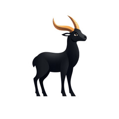 Obraz premium Cartoon illustration of a black goat with golden horns