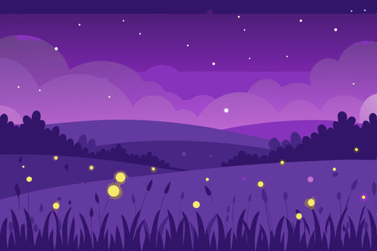 twilight over a lavender field with fireflies blin