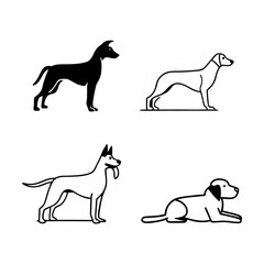 Four minimalist dog illustrations in black and white canine animal