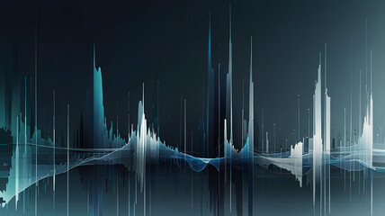 Abstract blue wave design illustrating sound, music, and technology with a digital pulse and light frequency