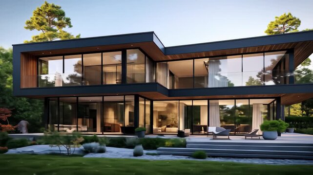 Modern Architectural Marvel: A Luxurious Home with Expansive Glass and Lush Greenery