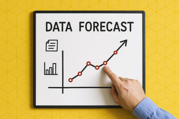 A indicates a rising trend on a whiteboard chart symbolizing data analysis and growth prediction in business forecasting