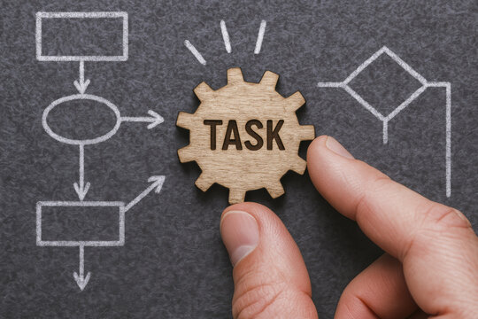 Strategic planning drives progress as grasping small mechanical parts symbolizes task management within complex workflows