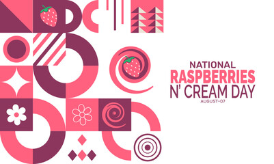 National Raspberries N’ Cream Day celebration background, sweet dessert theme, use for banner, card, poster, and social media design