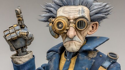 Inventor Portrait: A captivating close-up of a unique, artistic portrayal of an inventor, meticulously crafted with remarkable attention to detail.