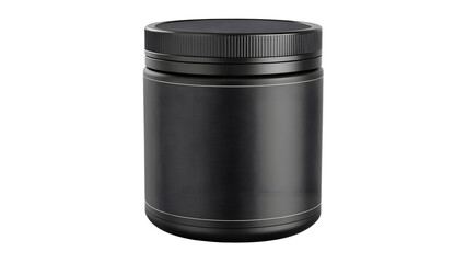Black Supplement Jar with Screw Cap – Isolated Product Mockup on Transparent Background