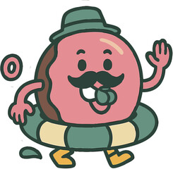 playful sticker of a mustachioed doughnut