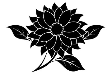 Vector art of silhouette of flower with leaves 