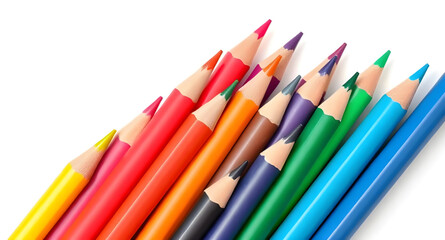 Fototapeta premium colored pencils, color pencils set, pencil crayons, rainbow pencils, art supplies, drawing tools, school stationery, colored pencil illustration, white background, education tools, multicolor pencils,
