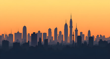 Fototapeta premium skyscrapers vector, modern city, downtown vector, city lights illustration, city background, metropolitan vector, city night view, urban skyline, city silhouette, skyline outline, city architecture, b