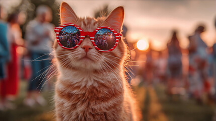 Happy Moments with Sunglasses Cat in Summer Park Event	