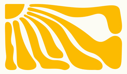 Set of 70s wavy sun flowers background. Summer wavy flower retro groovy background. Yellow retro groovy flowers.	