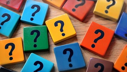 colorful question mark tiles arranged randomly on a board