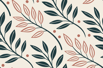 Abstract botanical pattern with leaves and dots nature