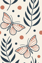 Abstract butterflies and leaves pattern background