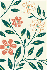 Floral botanical pattern with coral and orange flowers