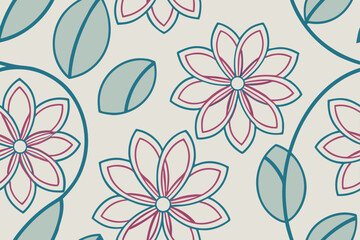 Floral pattern with teal and magenta flowers vector