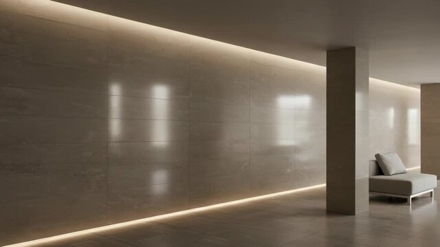 Modern Minimalist Hallway Interior Design with Beige Concrete Walls and Indirect LED Lighting