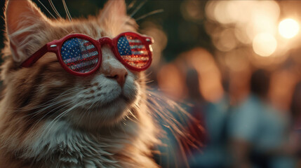 Leisure Park Scene with Cute Cat and Patriotic Sunglasses	