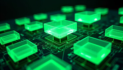 Obraz premium Futuristic Green Circuit Board with Glowing Microchips