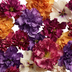 Close-up floral display of various blooms