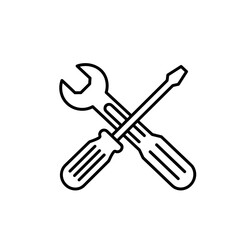 Tool icons including wrench and screwdriver in minimal line art style  