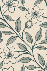 Vintage Floral Pattern with Teal and Beige seamless