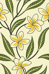 Yellow Plumeria Flowers Green Leaves floral tropical