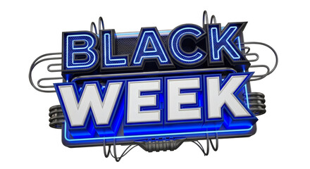 Illuminated black week sign with neon blue light on a black background