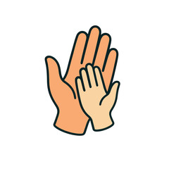 Original name(s): A simple stylized illustration of two hands, one larger and one smaller, overlapping and forming a symbolic image representing support, care, or community