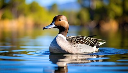 Fototapeta premium A duck swimming on a tranquil lake