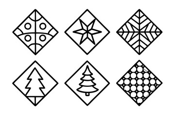 Festive Quilt Pattern Line Art Vector Set