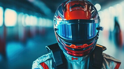 Close-up of a race car driver's helmet.