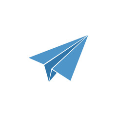 Minimalist Vector Icon of Paper Airplane in Flat Style with Blue Color Scheme