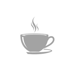 Minimalist Vector Icon of Coffee Cup with Steam in Modern Style with Gray Color Scheme