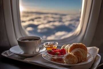 Airplane window breakfast