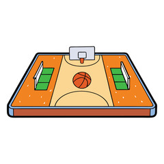 A basketball court with clear markings, hoops at each end, and a smooth wooden floor, ready for fast-paced games and exciting slam dunks.  © Ripa Roy