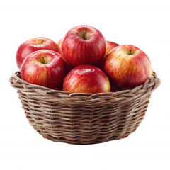 Fresh Red and Green Apples in Wicker Basket on transparent background
